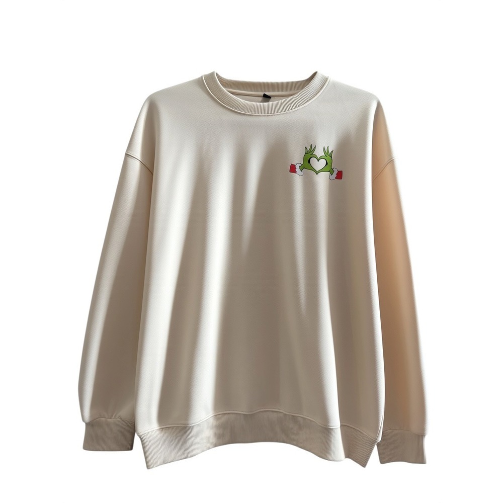 Cream Grinch Inspired My Day I'm Booked Graphic Sweatshirt Medium Holiday Crew